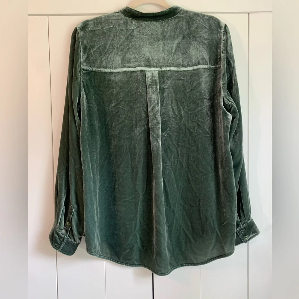 Eileen Fisher Velvet Band Collar Long Shirt Green Size LP Large Petite - Picture 4 of 5